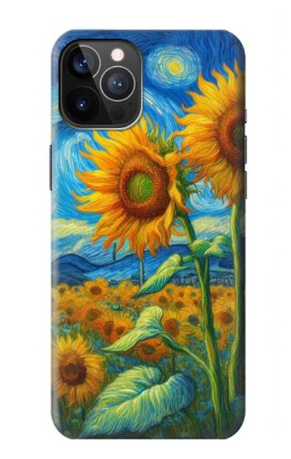 S4019 ひまわり ヴァン・ゴッホ風 Sunflower Van Gogh Style iPhone 12, iPhone 12 Pro バックケース、フリップケース・カバー