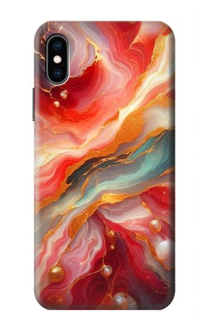 S4012 赤い大理石の金色の静脈 Red Marble Gold Veins iPhone X, iPhone XS バックケース、フリップケース・カバー