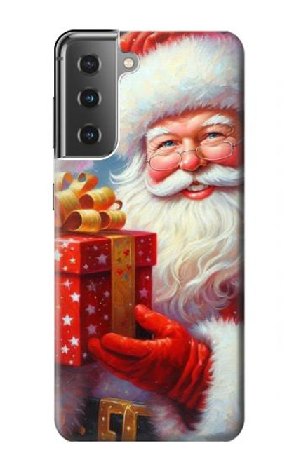 S4029 クリスマス 笑顔のサンタクロース ギフトボックス Xmas Smiling Santa Claus Gift Box Samsung Galaxy S21 Plus 5G, Galaxy S21+ 5G バックケース、フリップケース・カバー