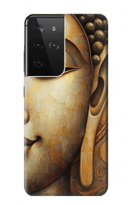 S4022 黄金の仏顔 ヴィンテージ Vintage Buddha Face Golden Style Samsung Galaxy S21 Ultra 5G バックケース、フリップケース・カバー