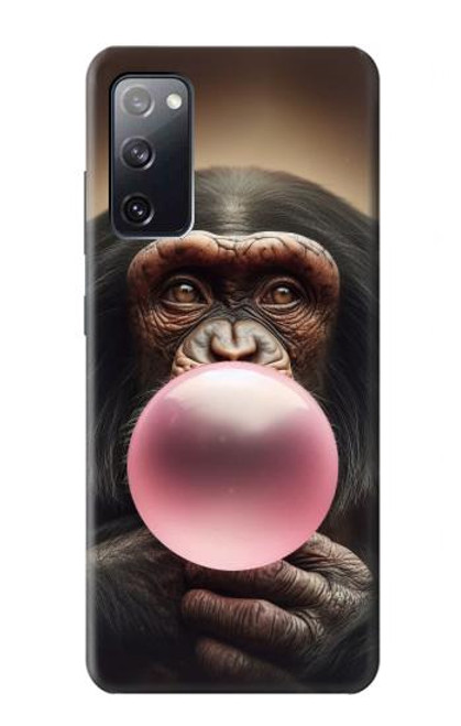 S3973 ピンクの風船ガムを吹くチンパンジー Chimpanzee Blowing Pink Bubblegum Samsung Galaxy S20 FE バックケース、フリップケース・カバー