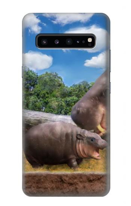 S4031 赤ちゃんカバ  Baby Hippo Hippopotamus Family Samsung Galaxy S10 5G バックケース、フリップケース・カバー