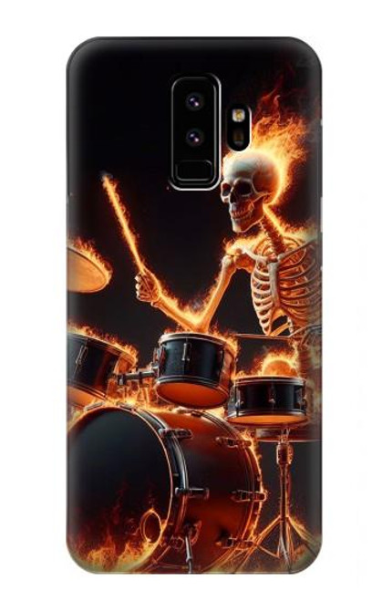 S3985 火の頭蓋骨のドラマー Fire Skull Drummer Samsung Galaxy S9 バックケース、フリップケース・カバー