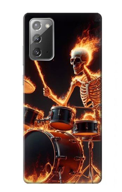 S3985 火の頭蓋骨のドラマー Fire Skull Drummer Samsung Galaxy Note 20 バックケース、フリップケース・カバー