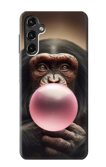S3973 ピンクの風船ガムを吹くチンパンジー Chimpanzee Blowing Pink Bubblegum Samsung Galaxy A14 5G バックケース、フリップケース・カバー
