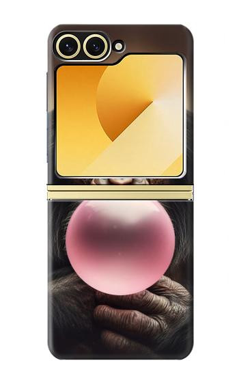 S3973 ピンクの風船ガムを吹くチンパンジー Chimpanzee Blowing Pink Bubblegum Samsung Galaxy Z Flip 6, Flip 7 FE バックケース、フリップケース・カバー