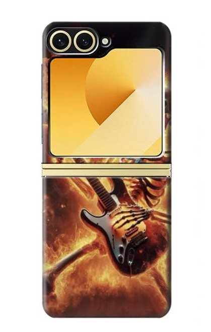 S3984 ギターを弾く火の骸骨 Fire Skeleton Playing Guitar Samsung Galaxy Z Flip 6, Flip 7 FE バックケース、フリップケース・カバー