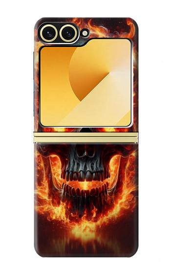 S3986 火の頭蓋骨 Fire Skull Samsung Galaxy Z Flip 6, Flip 7 FE バックケース、フリップケース・カバー