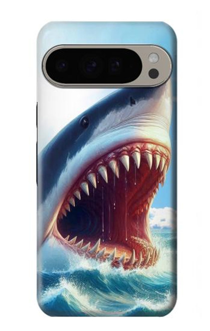 S4004 油絵 巨大サメ Oil Color Painting Giant Shark Google Pixel 9 Pro XL バックケース、フリップケース・カバー