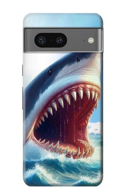 S4004 油絵 巨大サメ Oil Color Painting Giant Shark Google Pixel 7 バックケース、フリップケース・カバー