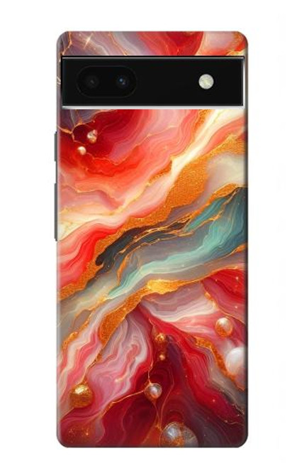 S4012 赤い大理石の金色の静脈 Red Marble Gold Veins Google Pixel 6a バックケース、フリップケース・カバー