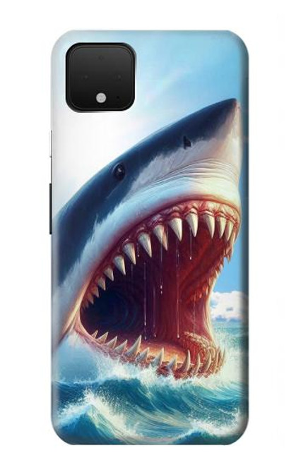 S4004 油絵 巨大サメ Oil Color Painting Giant Shark Google Pixel 4 バックケース、フリップケース・カバー