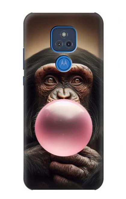 S3973 ピンクの風船ガムを吹くチンパンジー Chimpanzee Blowing Pink Bubblegum Motorola Moto G Play (2021) バックケース、フリップケース・カバー