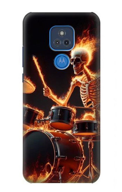 S3985 火の頭蓋骨のドラマー Fire Skull Drummer Motorola Moto G Play (2021) バックケース、フリップケース・カバー