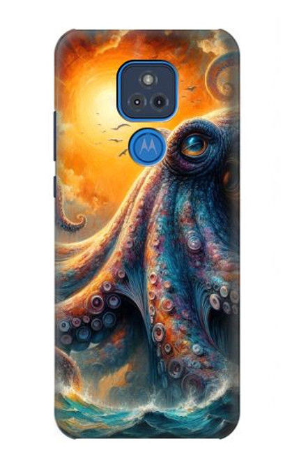 S4003 油絵 巨大タコ Oil Color Painting Giant Octopus Motorola Moto G Play (2021) バックケース、フリップケース・カバー