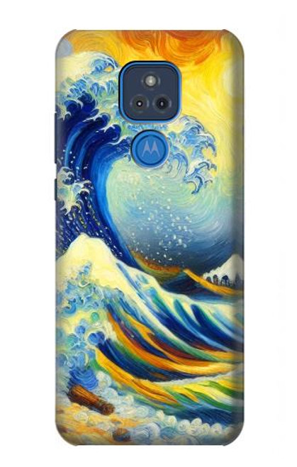 S4005 油絵 グレートウェーブ Oil Color Painting Great Waves Motorola Moto G Play (2021) バックケース、フリップケース・カバー