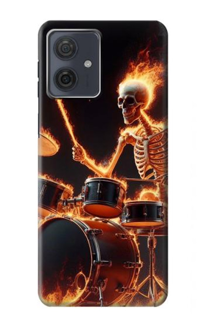 S3985 火の頭蓋骨のドラマー Fire Skull Drummer Motorola Moto G54 バックケース、フリップケース・カバー