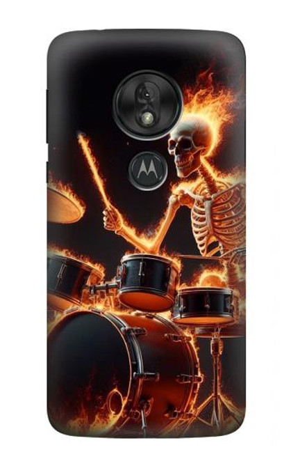 S3985 火の頭蓋骨のドラマー Fire Skull Drummer Motorola Moto G7 Power バックケース、フリップケース・カバー