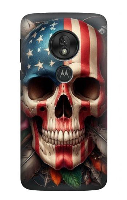 S4015 スカル アメリカ国旗 Skull American Flag Motorola Moto G7 Power バックケース、フリップケース・カバー