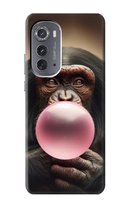 S3973 ピンクの風船ガムを吹くチンパンジー Chimpanzee Blowing Pink Bubblegum Motorola Edge (2022) バックケース、フリップケース・カバー
