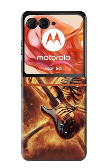 S3984 ギターを弾く火の骸骨 Fire Skeleton Playing Guitar Motorola Razr 70,60,50, Razr (2026, 2025, 2024) バックケース、フリップケース・カバー