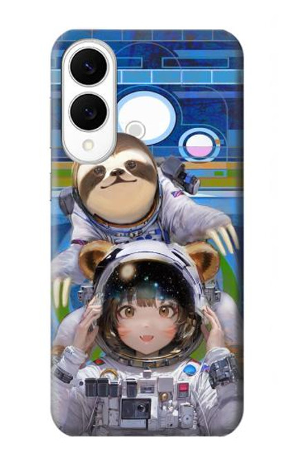 S3915 アライグマの女子 赤ちゃんナマケモノ宇宙飛行士スーツ Raccoon Girl Baby Sloth Astronaut Suit Samsung Galaxy S25 Edge バックケース、フリップケース・カバー
