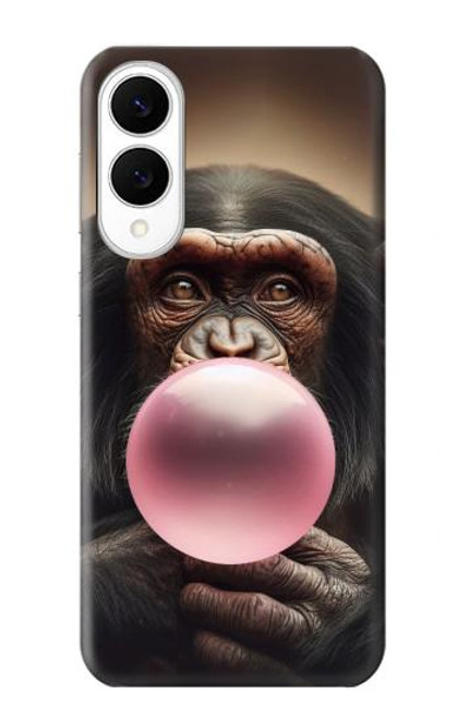 S3973 ピンクの風船ガムを吹くチンパンジー Chimpanzee Blowing Pink Bubblegum Samsung Galaxy S25 Edge バックケース、フリップケース・カバー
