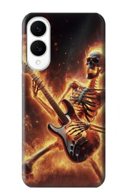 S3984 ギターを弾く火の骸骨 Fire Skeleton Playing Guitar Samsung Galaxy S25 Edge バックケース、フリップケース・カバー