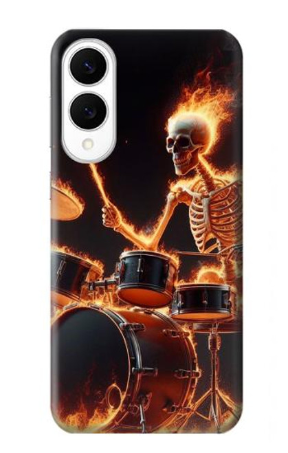 S3985 火の頭蓋骨のドラマー Fire Skull Drummer Samsung Galaxy S25 Edge バックケース、フリップケース・カバー