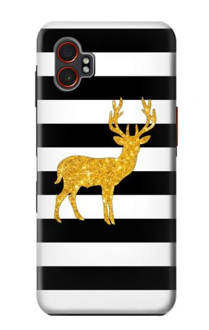 S2794 黒と白のストライプ 金の鹿 Black and White Striped Deer Gold Sparkles Samsung Galaxy XCover7 Pro バックケース、フリップケース・カバー