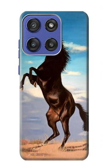 S0934 黒野生馬 Wild Black Horse Motorola Moto G Stylus 5G (2025,2026), Edge 60 Stylus バックケース、フリップケース・カバー