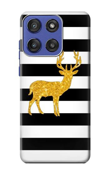 S2794 黒と白のストライプ 金の鹿 Black and White Striped Deer Gold Sparkles Motorola Moto G Stylus 5G (2025,2026), Edge 60 Stylus バックケース、フリップケース・カバー