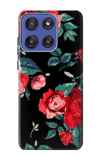 S3112 黒バラ パターン Rose Floral Pattern Black Motorola Moto G Stylus 5G (2025), Edge 60 Stylus バックケース、フリップケース・カバー