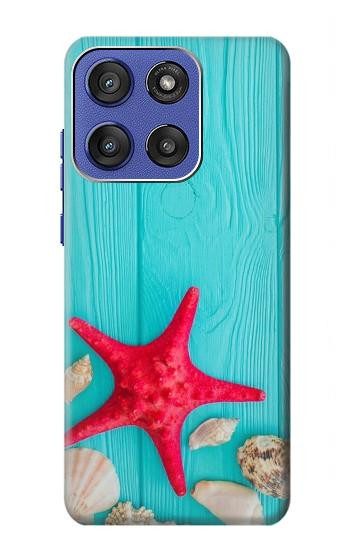 S3428 アクア 海星 貝 Aqua Wood Starfish Shell Motorola Moto G Stylus 5G (2025), Edge 60 Stylus バックケース、フリップケース・カバー