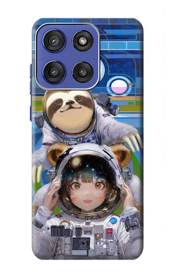 S3915 アライグマの女子 赤ちゃんナマケモノ宇宙飛行士スーツ Raccoon Girl Baby Sloth Astronaut Suit Motorola Moto G Stylus 5G (2025,2026), Edge 60 Stylus バックケース、フリップケース・カバー