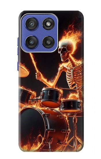 S3985 火の頭蓋骨のドラマー Fire Skull Drummer Motorola Moto G Stylus 5G (2025,2026), Edge 60 Stylus バックケース、フリップケース・カバー