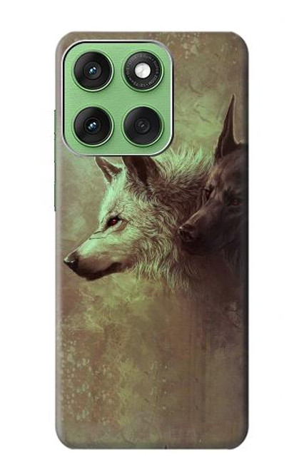 S0931 白狼と黒狼 White Black Wolf Motorola Edge 60 バックケース、フリップケース・カバー