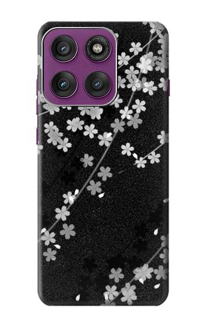 S2544 黒花柄の着物 Japanese Kimono Style Black Flower Pattern Motorola Edge 60 Pro バックケース、フリップケース・カバー