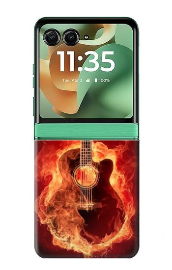 S0415 火ギター Fire Guitar Burn Motorola Razr 70+,60+, Razr+ (2026, 2025, 2024) バックケース、フリップケース・カバー