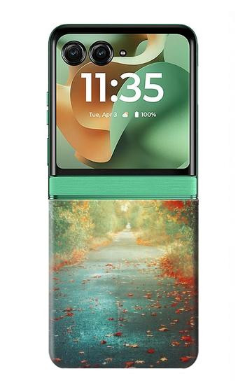 S0913 森の中の道 Road Through The Woods Motorola Razr 70+,60+, Razr+ (2026, 2025, 2024) バックケース、フリップケース・カバー