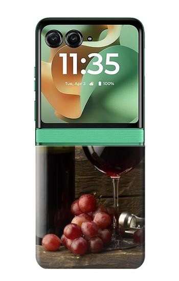 S1316 ブドウのボトルと赤ワインのグラス Grapes Bottle and Glass of Red Wine Motorola Razr 70+,60+, Razr+ (2026, 2025, 2024) バックケース、フリップケース・カバー