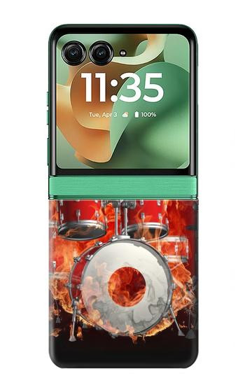 S1431 スカル ドラム ファイア ロック音楽 Skull Drum Fire Rock Motorola Razr 60, Razr 2025 バックケース、フリップケース・カバー