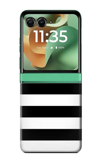 S1596 黒と白のストライプ Black and White Striped Motorola Razr 70+,60+, Razr+ (2026, 2025, 2024) バックケース、フリップケース・カバー
