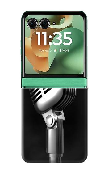 S1672 レトロ マイク ジャズ音楽 Retro Microphone Jazz Music Motorola Razr 70+,60+, Razr+ (2026, 2025, 2024) バックケース、フリップケース・カバー