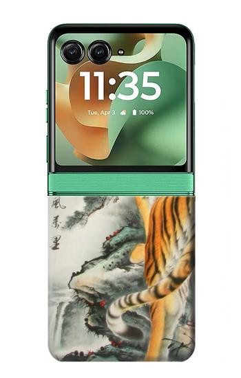 S1934 虎絵画 Tiger Painting Motorola Razr 70+,60+, Razr+ (2026, 2025, 2024) バックケース、フリップケース・カバー