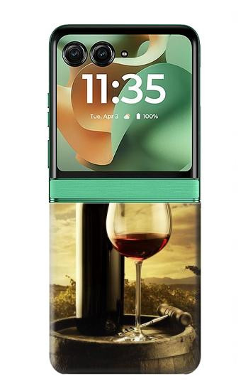 S2042 ブドウのボトルと赤ワインのグラス A Grape Vineyard Grapes Bottle and Glass of Red Wine Motorola Razr 70+,60+, Razr+ (2026, 2025, 2024) バックケース、フリップケース・カバー