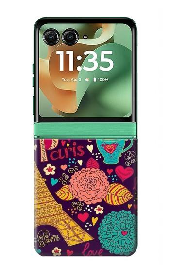S2353 パリ漫画ヴィンテージのパターン Paris Cartoon Vintage Pattern Motorola Razr 60, Razr 2025 バックケース、フリップケース・カバー