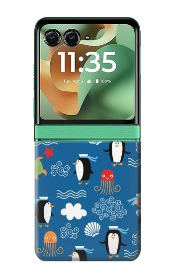 S2572 マリンペンギン柄 Marine Penguin Pattern Motorola Razr 70+,60+, Razr+ (2026, 2025, 2024) バックケース、フリップケース・カバー