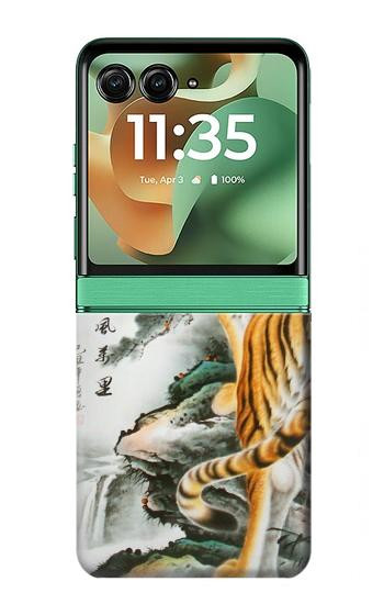 S2750 虎の絵画 Oriental Chinese Tiger Painting Motorola Razr 60, Razr 2025 バックケース、フリップケース・カバー