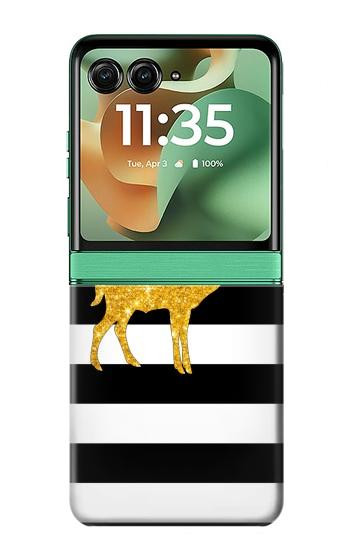 S2794 黒と白のストライプ 金の鹿 Black and White Striped Deer Gold Sparkles Motorola Razr 70+,60+, Razr+ (2026, 2025, 2024) バックケース、フリップケース・カバー